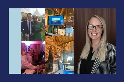 Collage of Rebecca, Blueprint’s Director of Service Delivery, featuring her professional portrait al